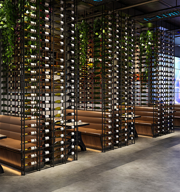 酒柜酒架工业风酒吧落地隔断屏风创意摆件铁艺酒瓶架红三列240116黑色