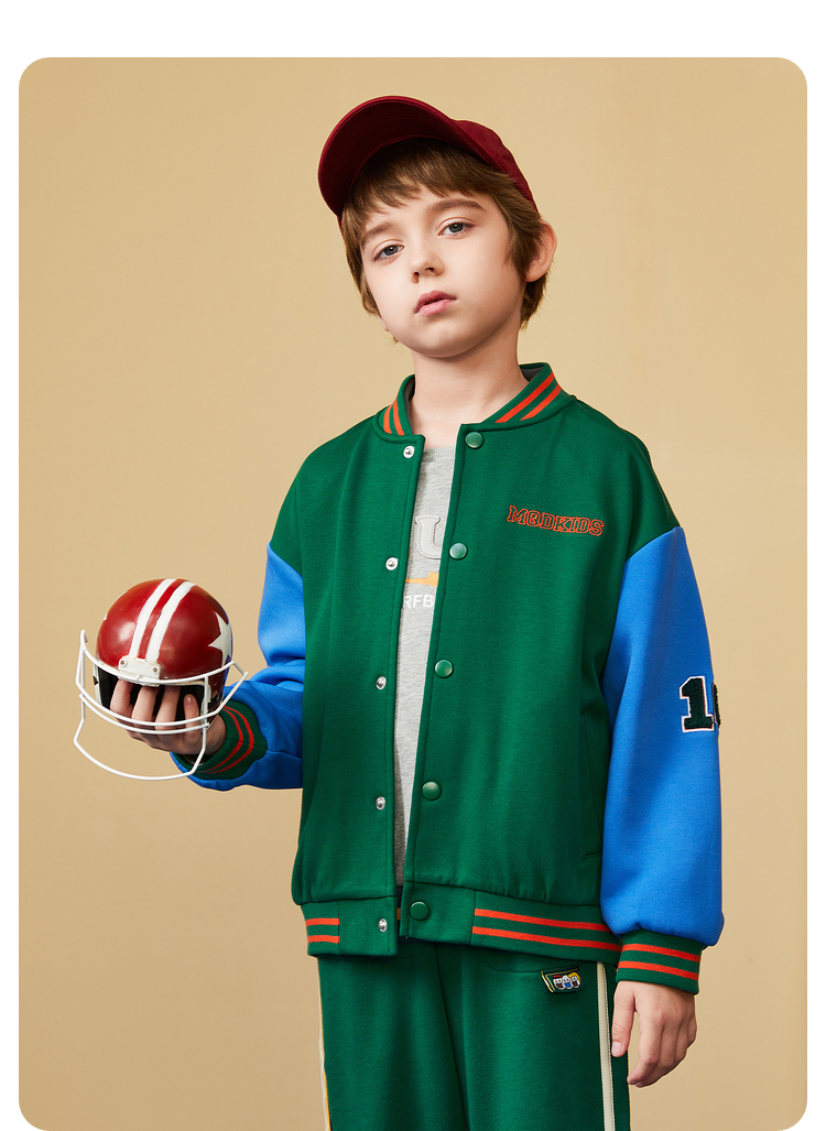 【泰迪珍藏联名】mqd童装男女同款棒球服外套22秋新儿童时髦开衫 墨绿