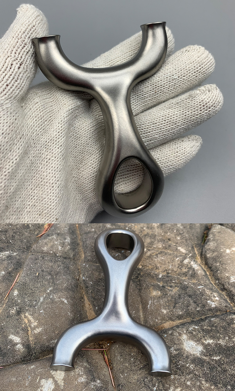 高端品质钛合金弹弓扁皮21户外高准度烤蓝反曲圆撑头飞虎弹工抛丸款