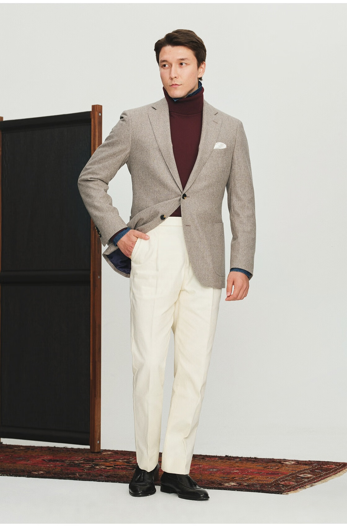 进口vbc法兰绒浅卡其色羊毛西服男士外套单西轻商务休闲修身西装 42