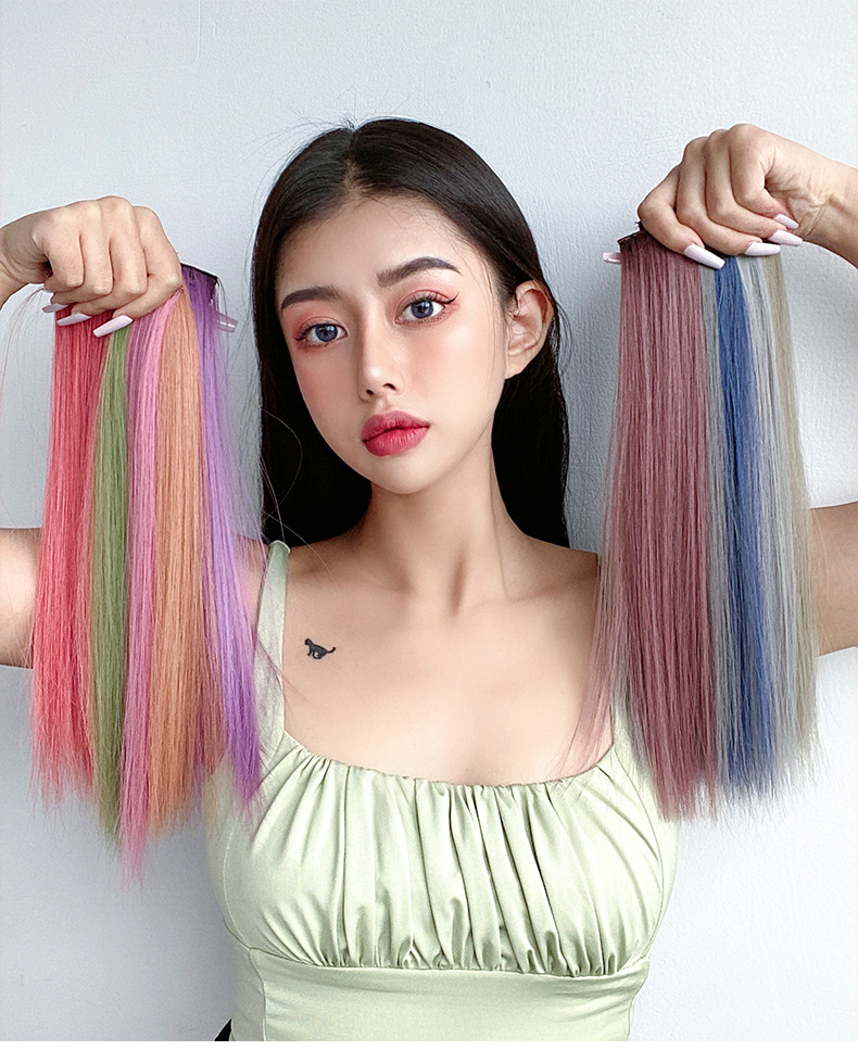 痕一片式卡子发挑染接发假发挂耳染发片mtm 孔雀绿-新升级内网-35cm 1