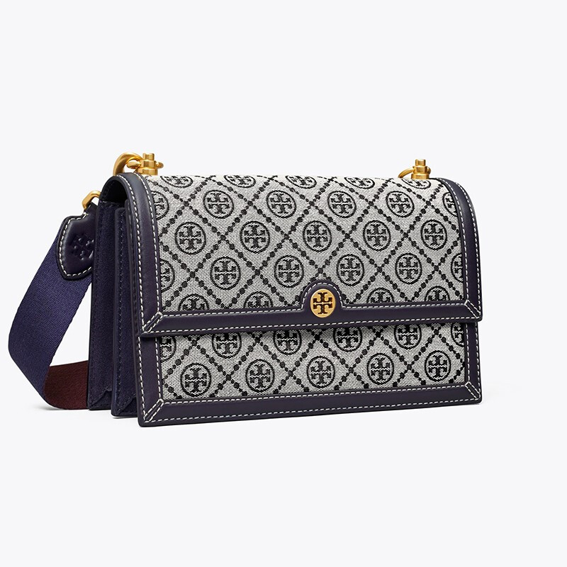 汤丽柏琦 tory burch 女包 t monogram系列风琴包 经典提花女子单肩斜
