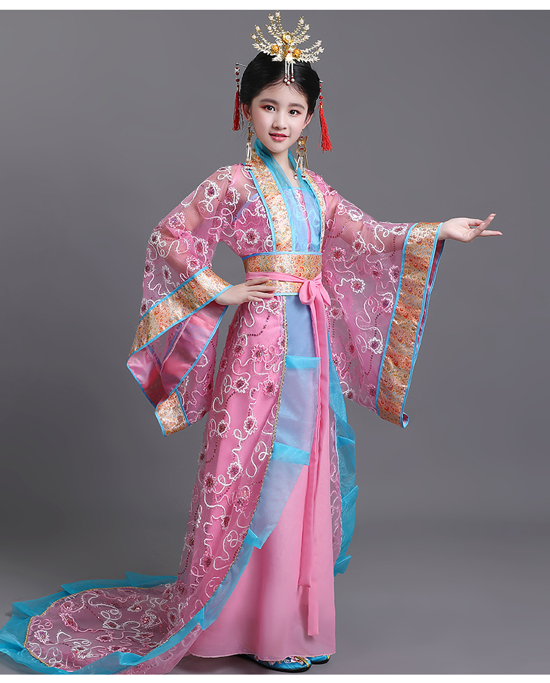 儿童古代皇后衣服古装女汉服皇后服童贵妃拖尾古风cos舞蹈演出服公主