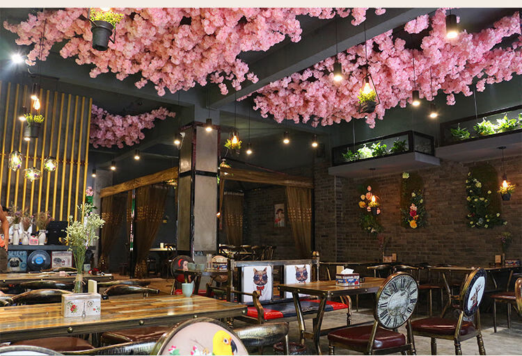 精选仿真花假花装饰客厅气氛摆件塑料樱花婚庆室内挂墙吊顶干藤条北极