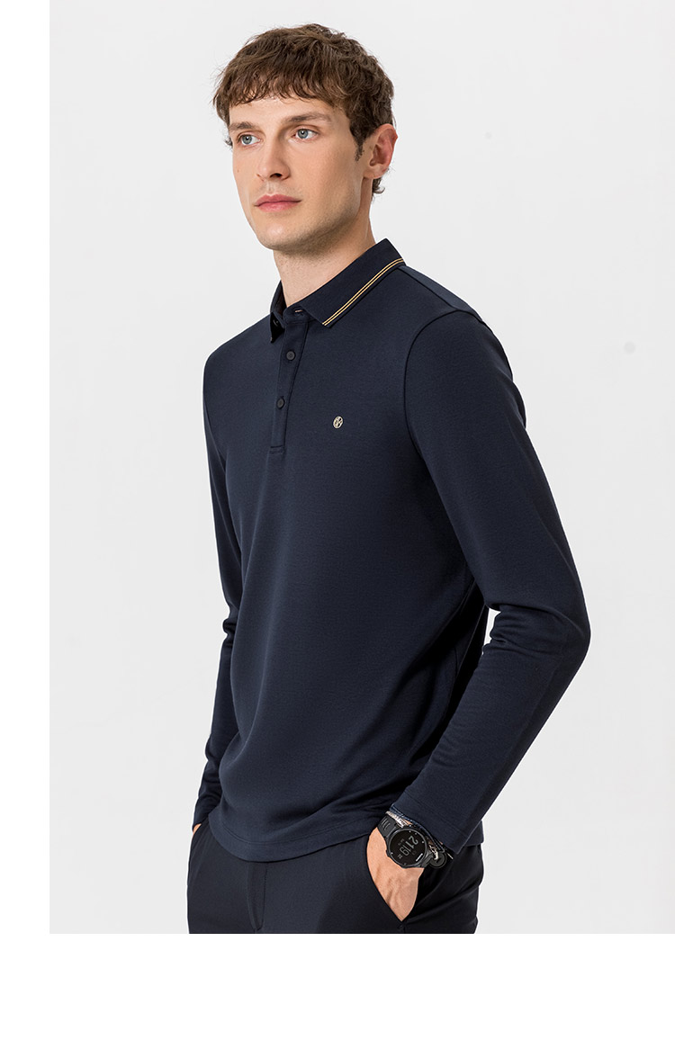 迪柯尼新款印花长袖polo衫撞色衣领男士上衣灰绿190108a