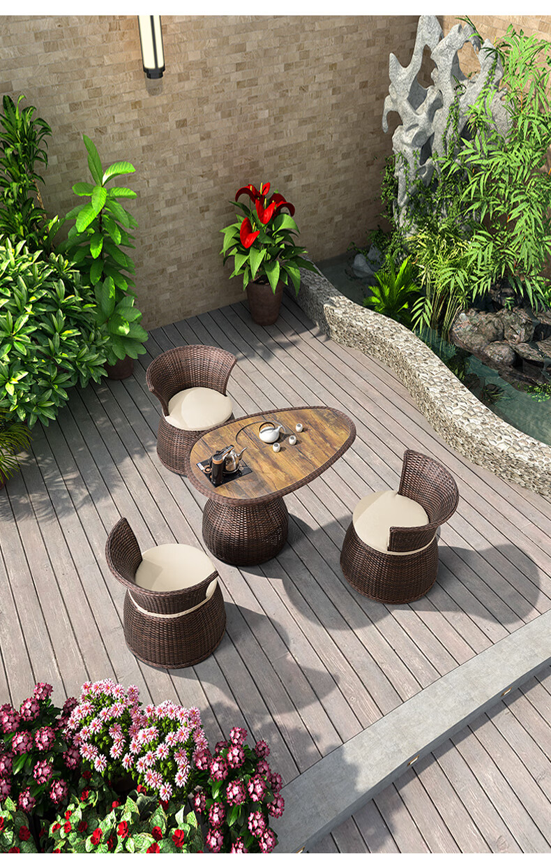 小茶台功夫茶几小户型户外庭院喝茶茶桌双子凳1烧水圆桌直径60组装