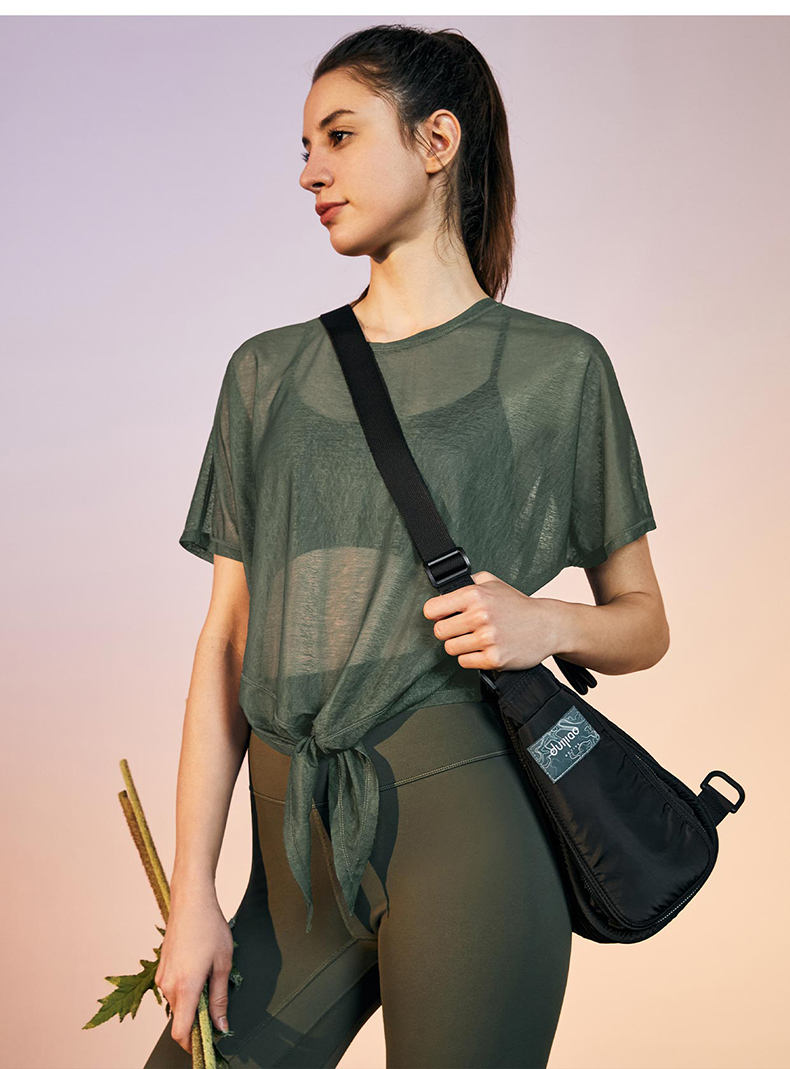 对焦运动t恤女夏运动短袖罩衫运动健身跑步瑜伽速干透气休闲上衣暗