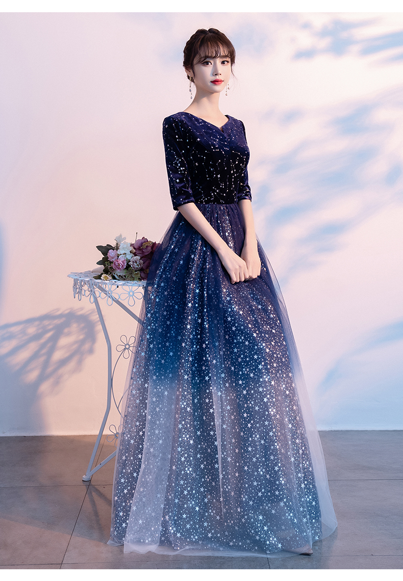 独唱演出服女礼服大合唱团晚礼服女2021新款艺考星空长款主持人舞台