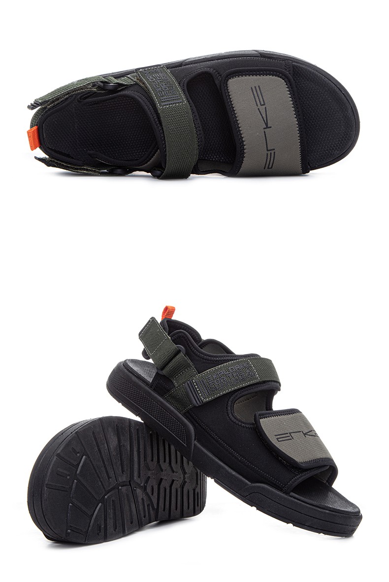 鸿星尔克凉鞋男夏季休闲舒适透气男士沙滩鞋运动拖鞋正黑暗绿40