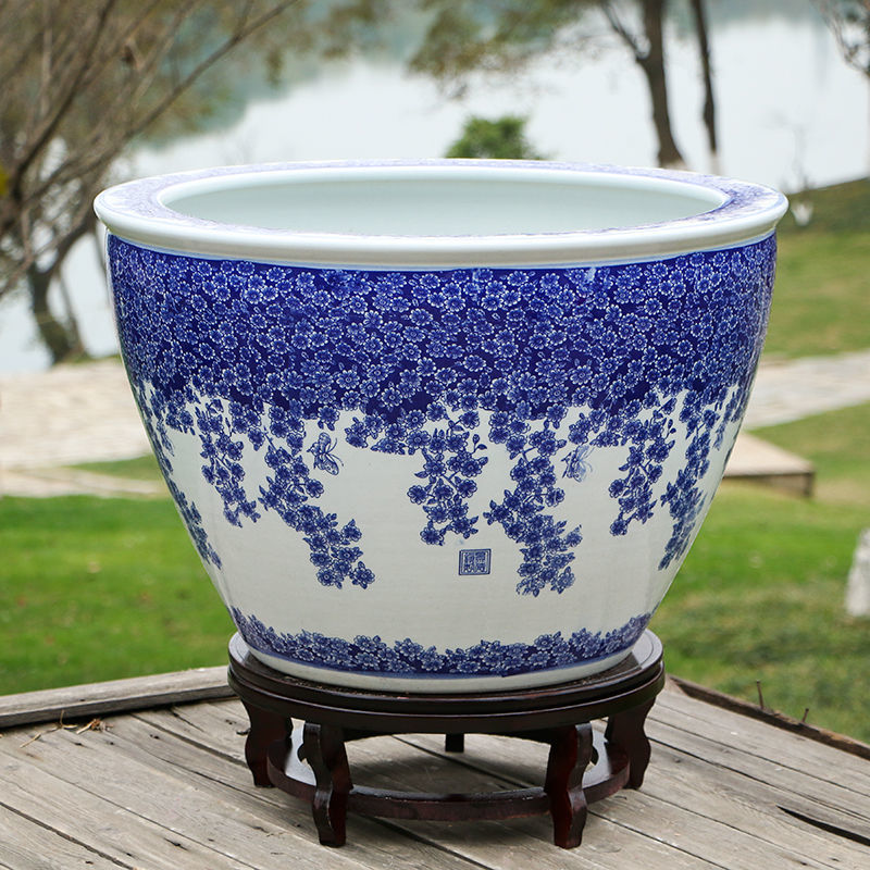 蓝桂景德镇陶瓷鱼缸特大号水缸荷花缸养锦鲤缸家用客厅落地风水缸 白