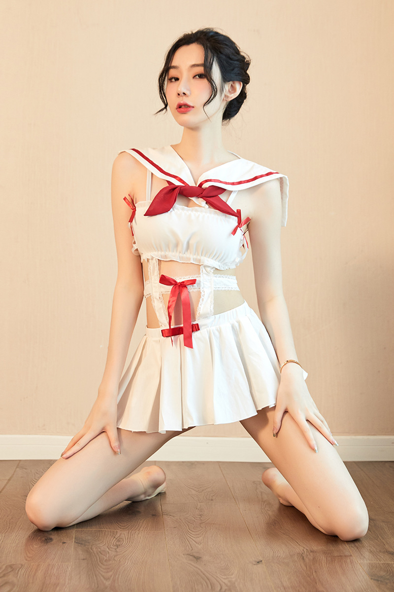 长夜漫漫情趣内衣性感镂空低胸透视学院风百褶裙诱惑激情挑逗分体水手