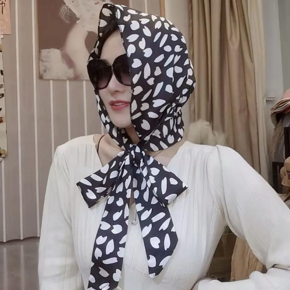阪铭丝巾飘带帽新款多用包头巾防晒时尚盖头春夏百搭优雅头巾帽包头帽