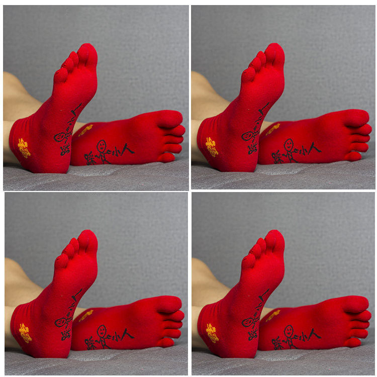 卡瑟露2021新大红色五指袜棉质男女款踩小人袜子纯红好运五趾袜本命年