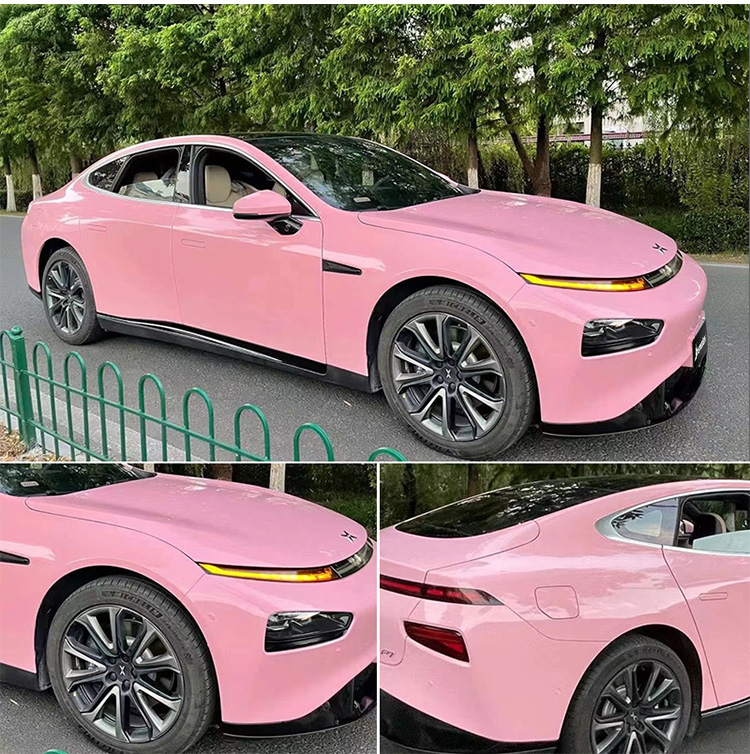 小鹏汽车g3 p7改色膜镭射樱花粉梦幻火山灰车身贴膜冰莓粉全车膜 镭射