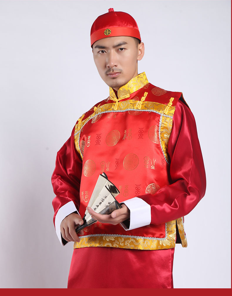 民国中式唐装地主服装复古代长衫演出服套装清朝财主老爷衣服喜庆 黑