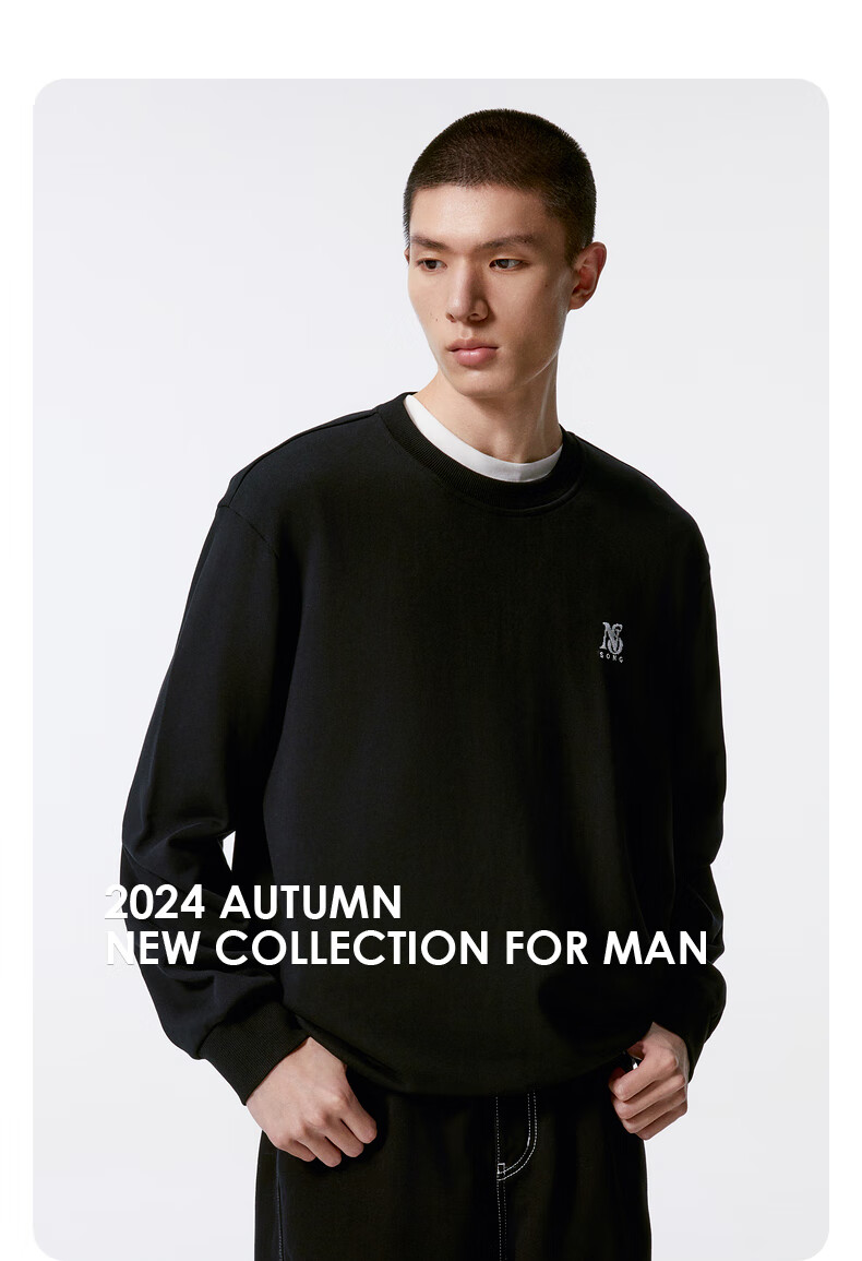 GXG Men's Clothing, Black Letter Pattern Crew Neck Sweatshirt, New Autumn 2024 Product, Black, 175/L 2