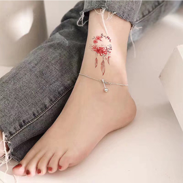 60张彼岸花纹身贴防水女持久锁骨脚踝曼珠沙华半图案文身贴纸