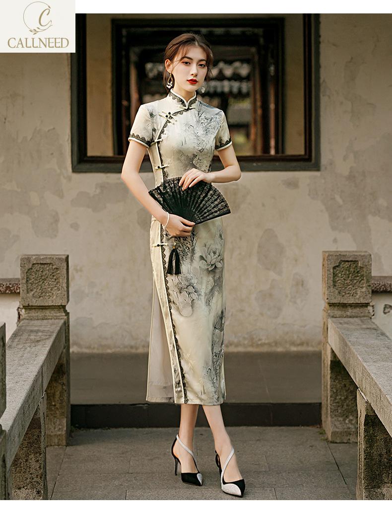 青年正宗旗袍年轻款长款复古气质名媛显瘦苏州丝绸年会改良连衣裙g26