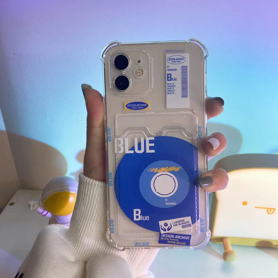 新款ins小红书克莱因蓝唱片卡包适用苹果11手机壳iphone1213pro全包街
