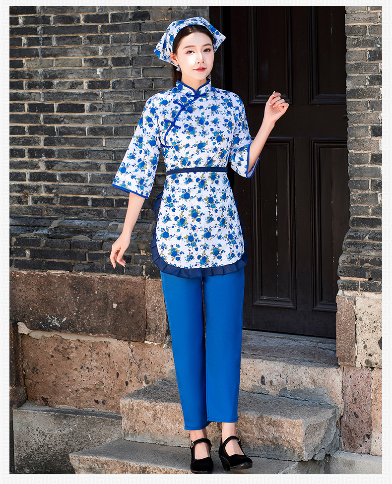 凯罗盾村姑演出服装阿庆嫂碎花采茶女衣服民族舞蹈乡村风古装农村戏服