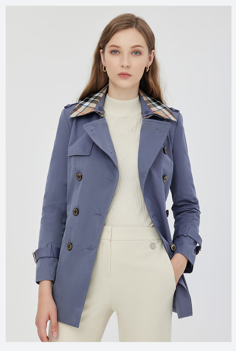 scofield 女装早秋季英伦风拼色翻领双排扣经典短风衣外套女纯色简约