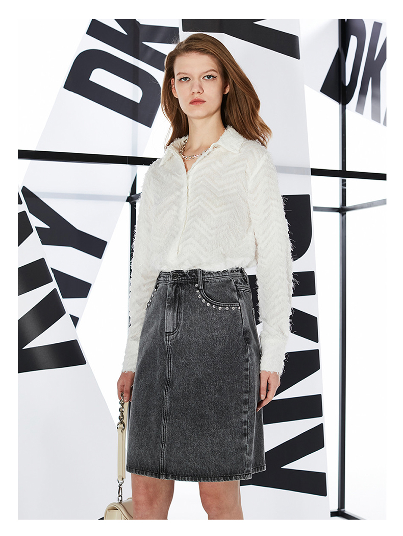 dkny唐可娜儿2022春季新款深灰色牛仔水洗铆钉装饰女式