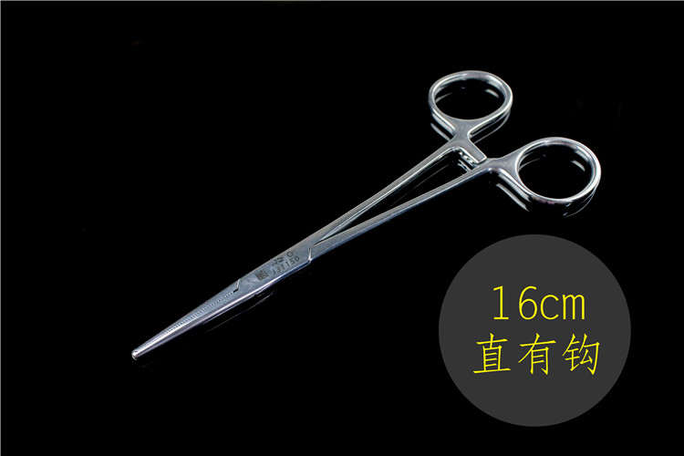 金钟医用柯克钳扣扣钳扣克钳库克钳可可钳直弯头有钩带齿金钟16cm弯头