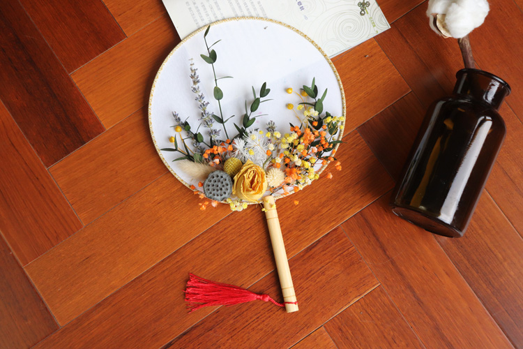 古风团扇干花diy材料包花艺亲子三八节活动沙龙永生花结婚礼物 小暑