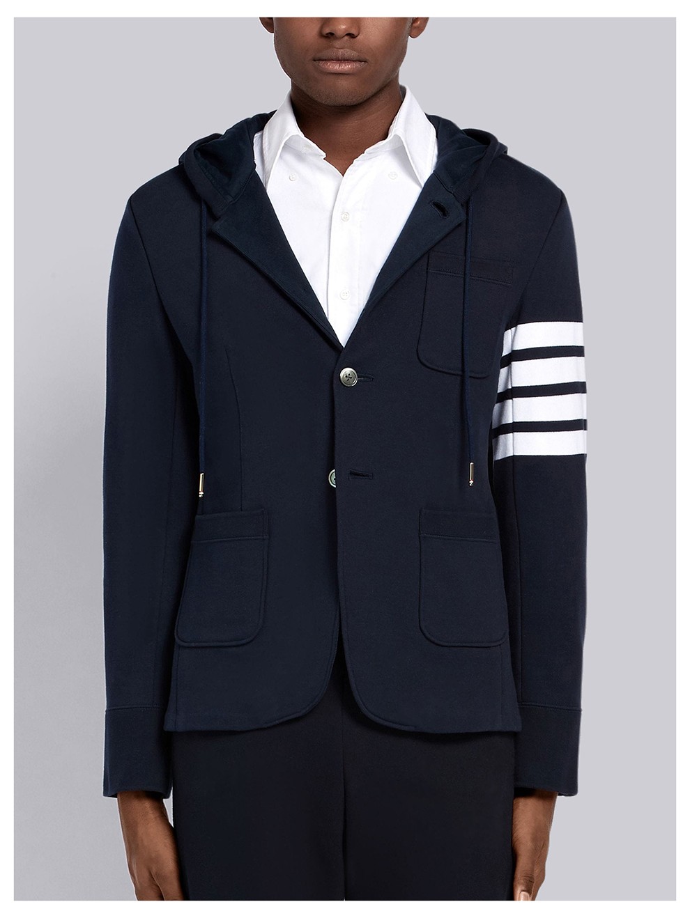 汤姆 布朗(thom browne) 男士棉质4条纹连帽西服外套 mjt166a 00535