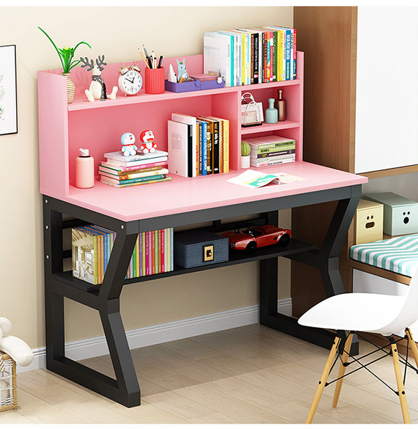 家用书架书桌组合简易学生写字桌书柜一体电脑学习桌子卧室写字台黑色