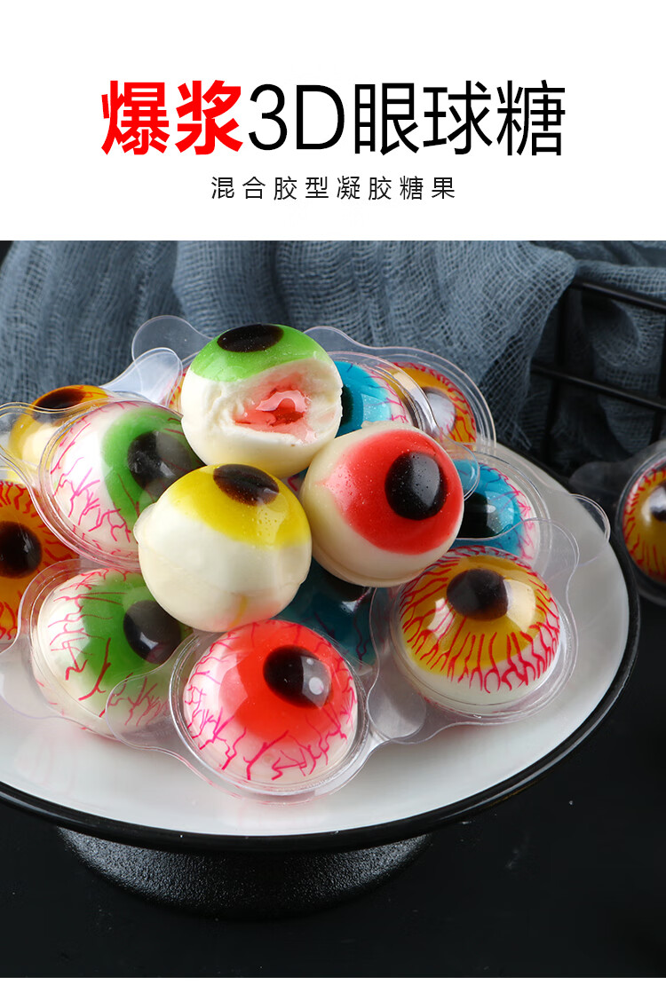 创意搞怪万圣节糖果儿童零食 卡片爆浆3d眼球糖【盒装/18枚】【图片