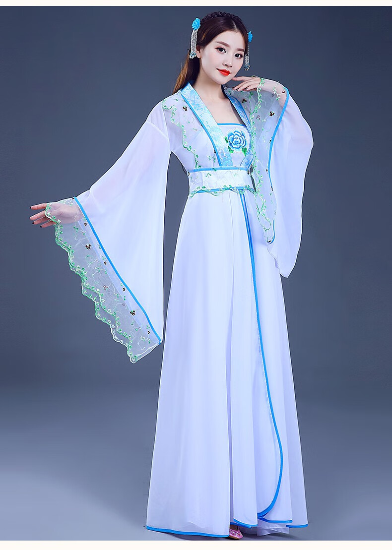 汉服女春秋仙气古装服装古风舞蹈表演服毕业班服学生演出服 a款天蓝色
