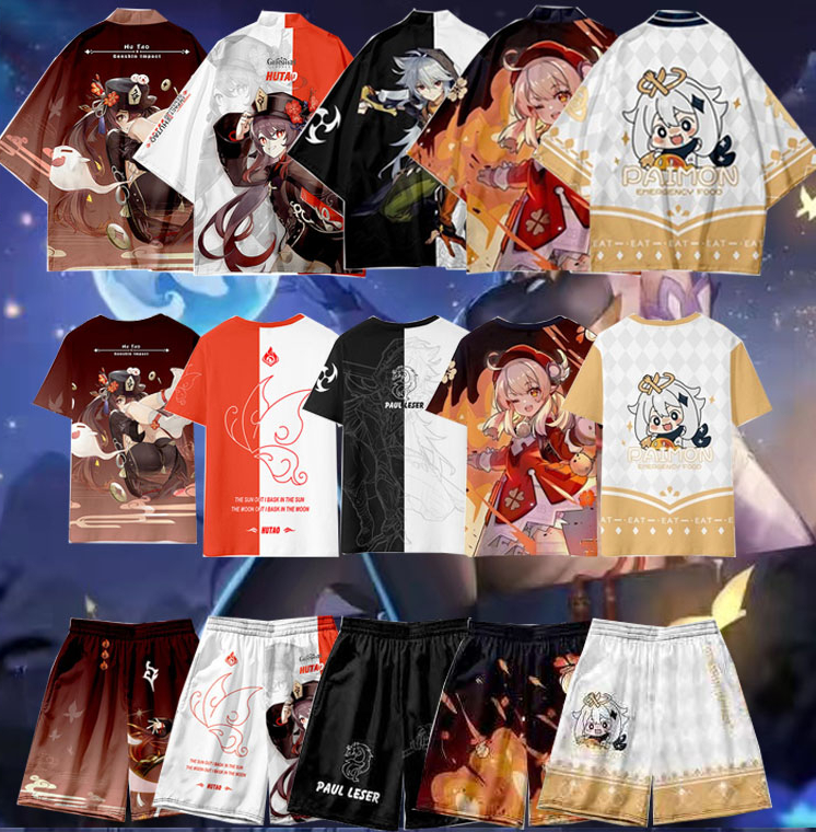 原神羽织周边动漫周边原神短袖t恤短裤二次元服睡衣大码儿童大人学生