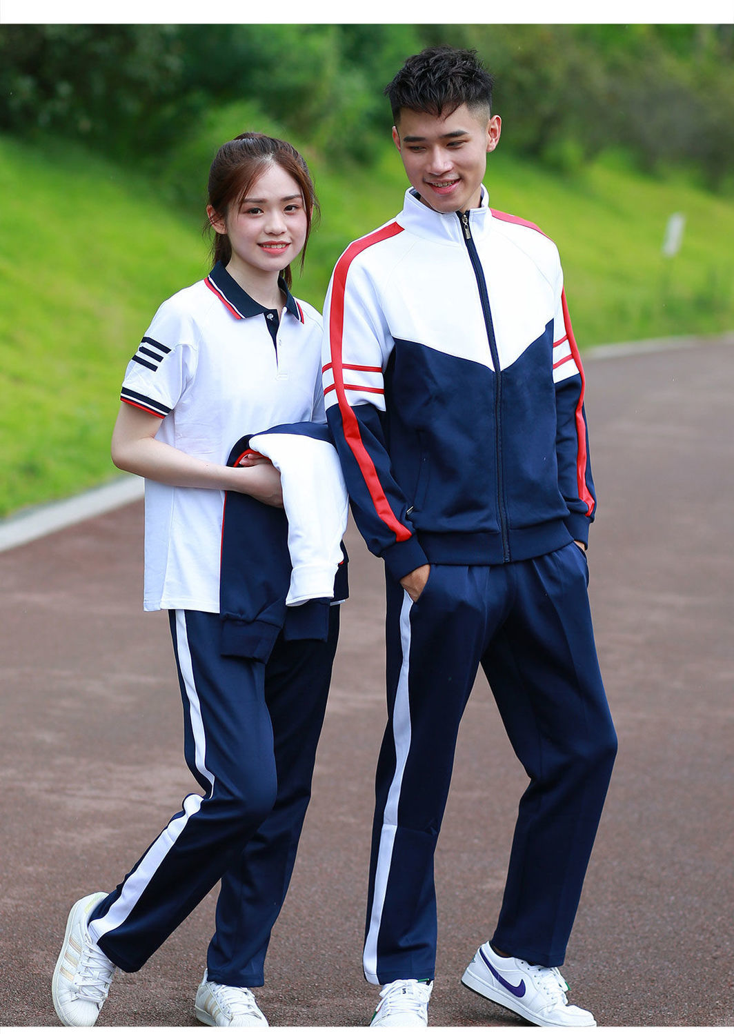 季初中生校服套装三件套中学生高中生宽松班服长袖运动服蓝白 1818