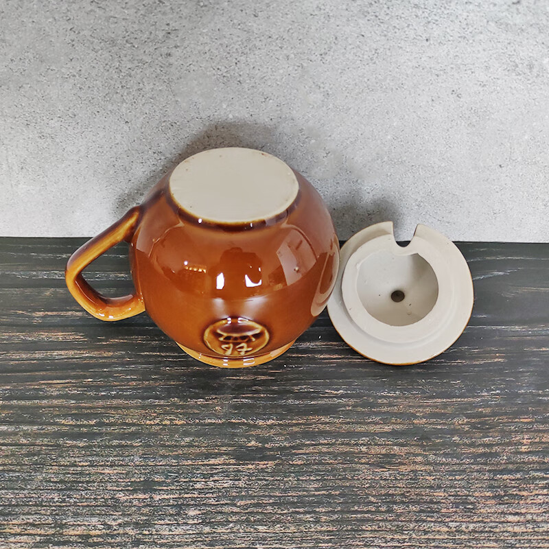 筷创 老式盐罐 复古连体调料罐陶瓷老式油盐罐土陶双头调料盒怀旧带盖