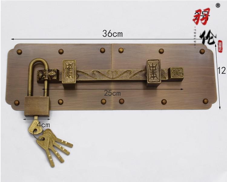 中式纯黄铜门栓插销铜门锁庭院古铜门锁插栓挂锁加厚老式木门大门锁