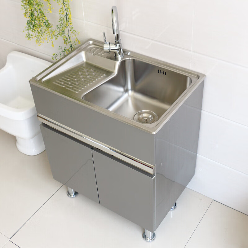 304不锈钢洗衣柜组合阳台洗衣池带搓板简约小户型洗菜台盆落地柜wm