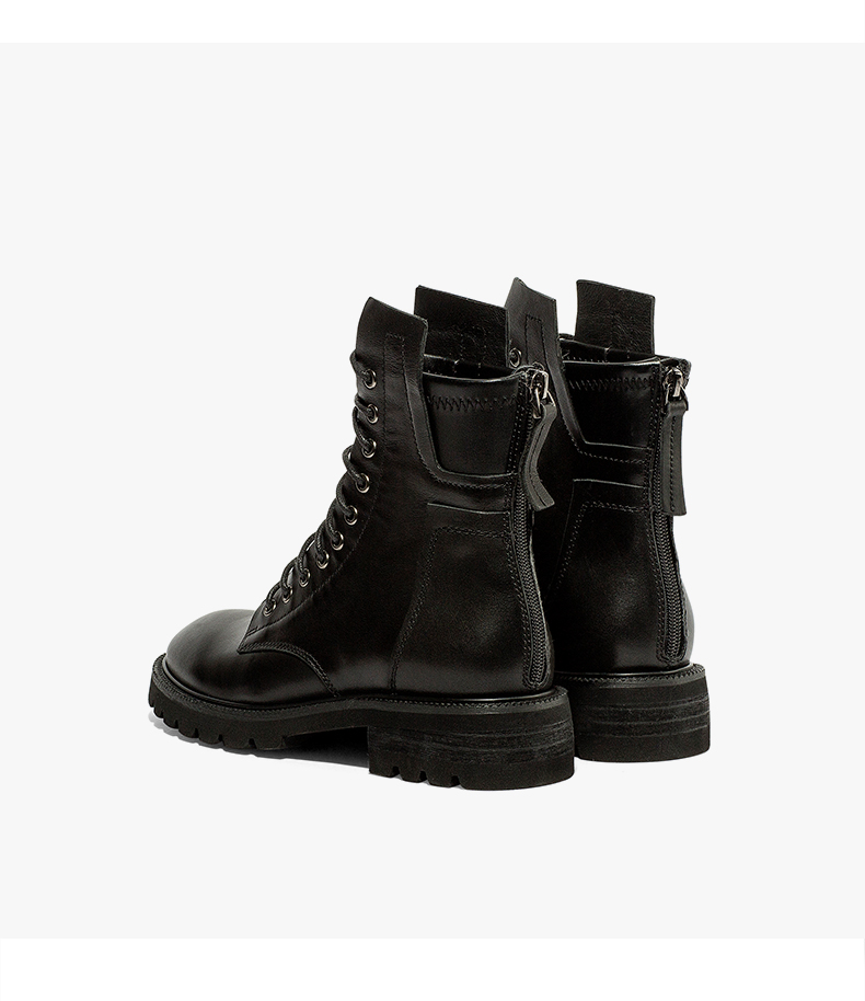 圣诞节礼物cdf时尚马丁靴女经典百搭真皮系带圆头复古英伦风粗跟女