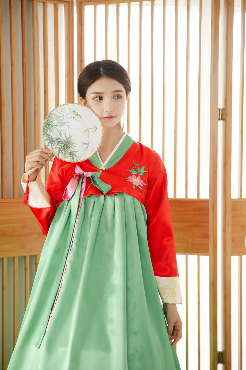 新款韩服表演服饰女宫廷传统舞蹈服装民族古装成人朝鲜族服装ys 白 青