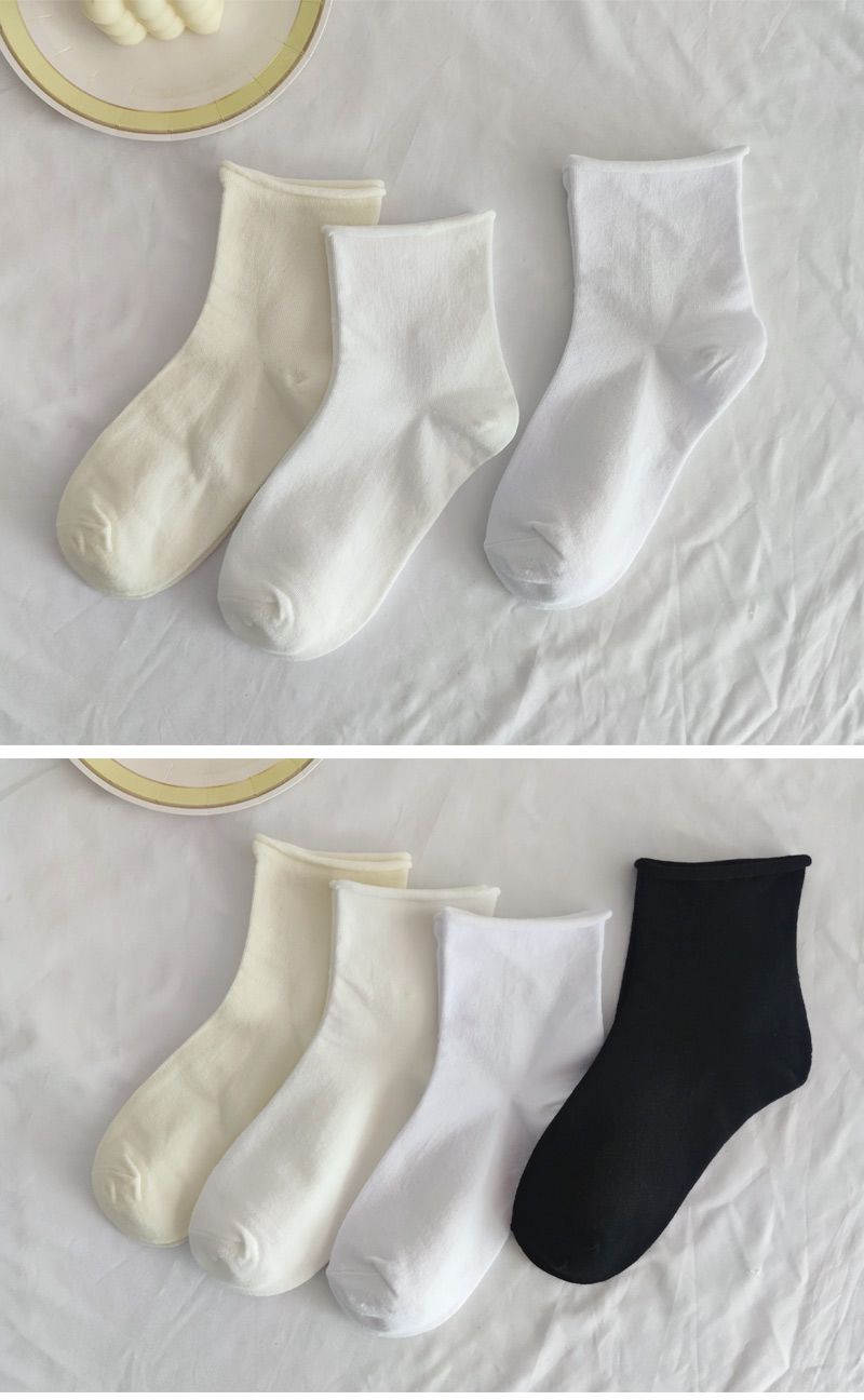 女生袜子中筒奶白色纯色卷边袜子女春秋中筒ins潮夏季薄款日系棉学生