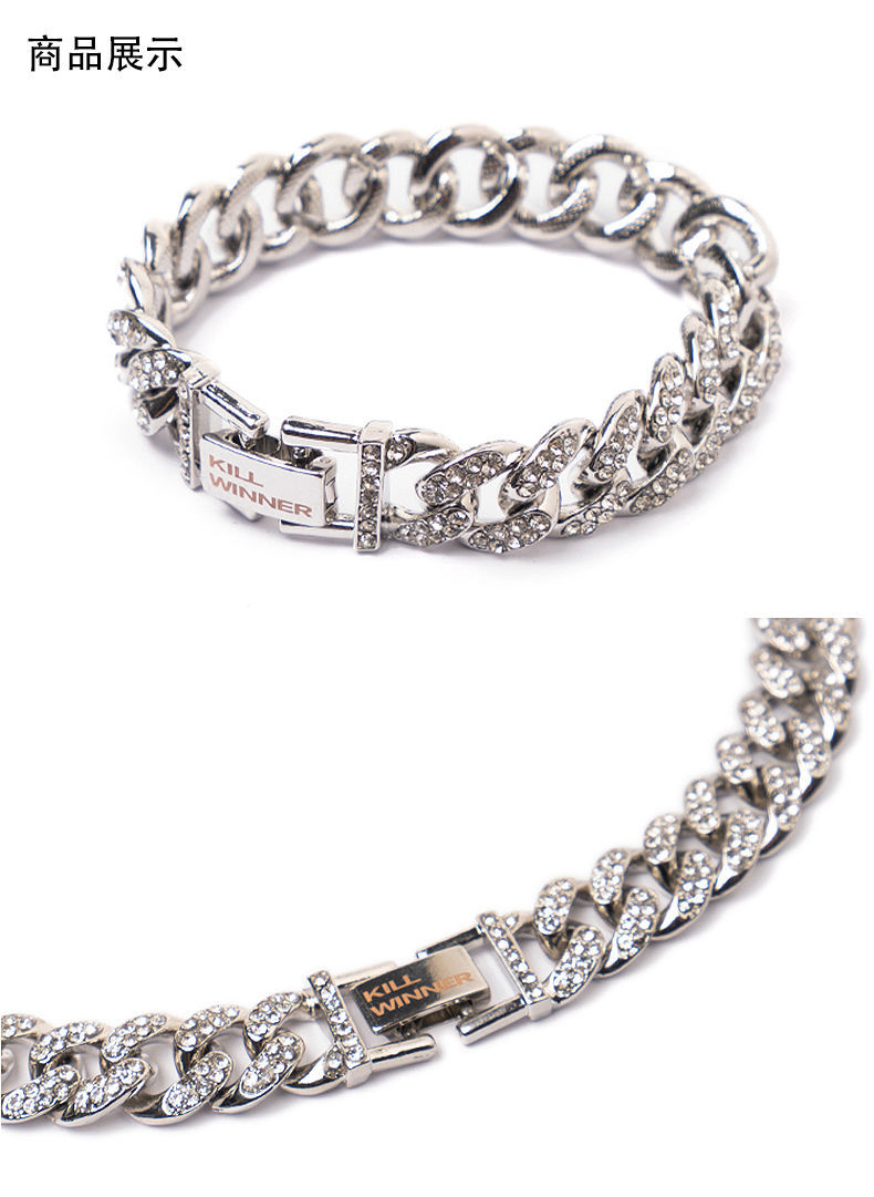 林越 多色双排镶钻古巴链男 回到未来情侣手链一对手环男女款 银色18