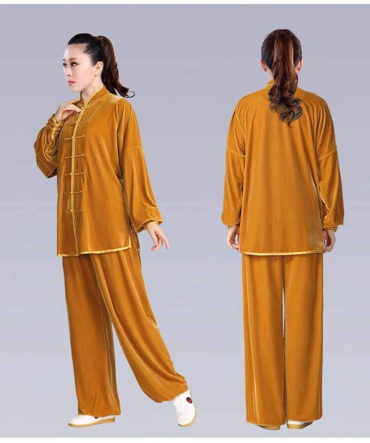 中老年秋冬晨练服棉麻太极服套装冬装加绒加厚金丝绒不倒绒南韩绒练功