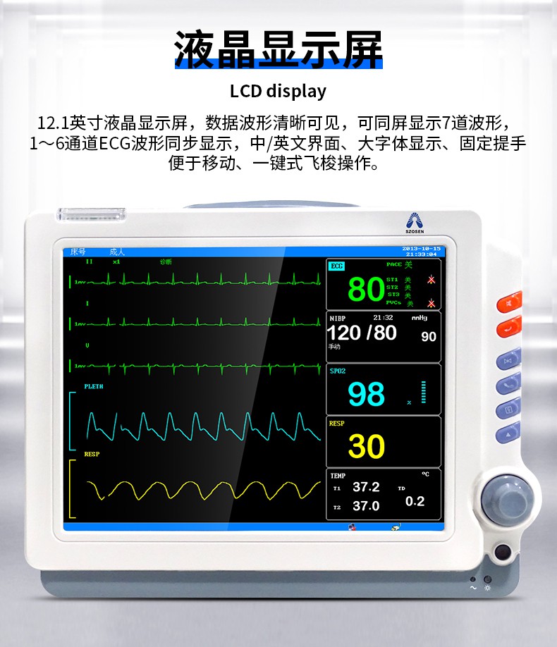 szosen家用醫用監護儀手術室icu心電監護儀121寸多參數監護儀zxosen