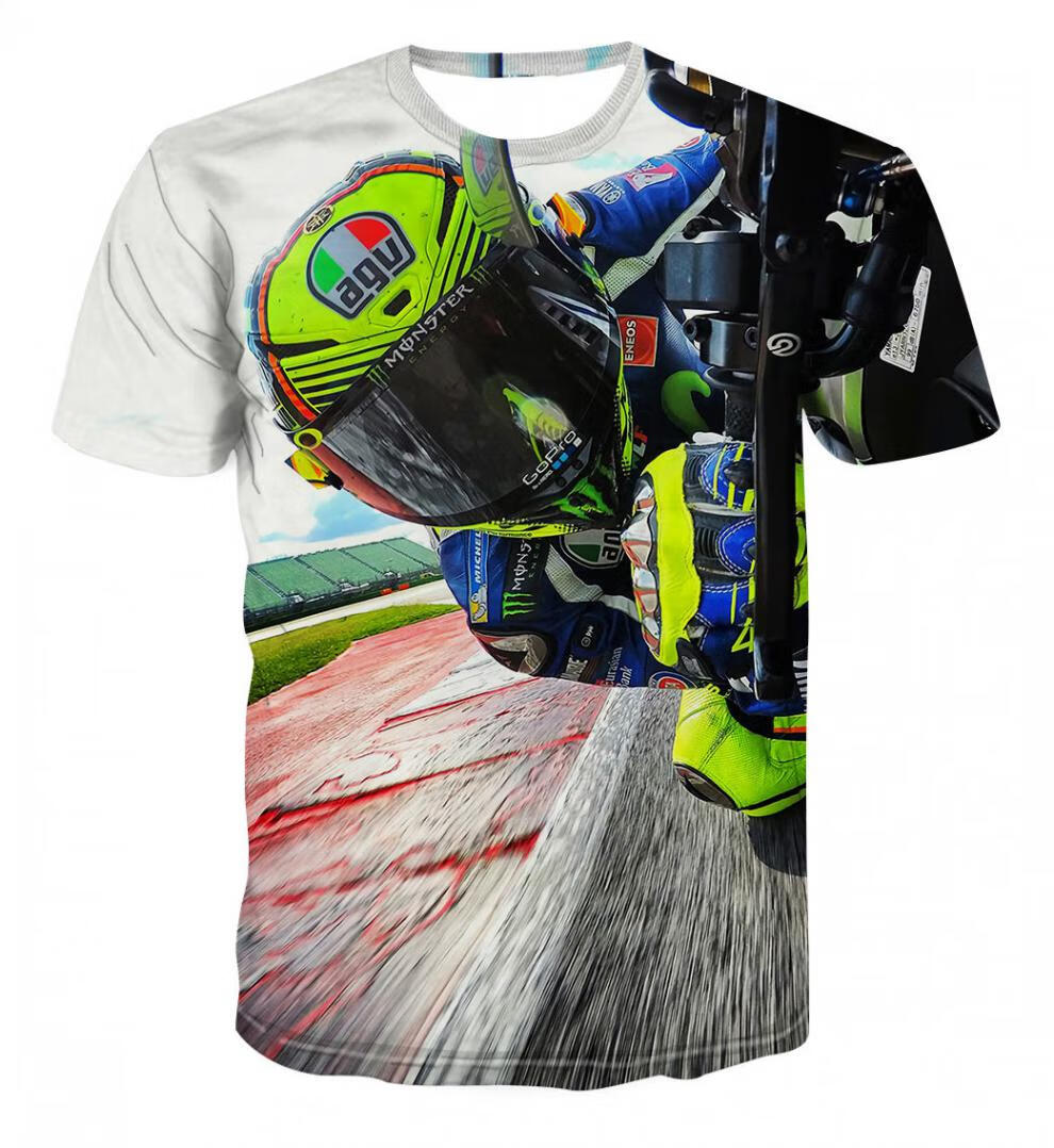 牧兽 夏季新品vr46山地速降服越野摩托车赛车图案3d印花潮流短袖t恤