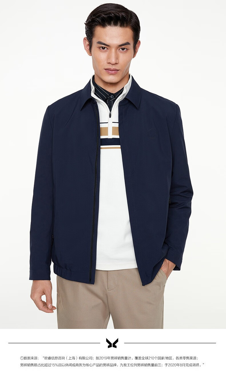 男士翻领夹克上装简约休闲立领茄克长袖外套男tk1a50130藏青标准版