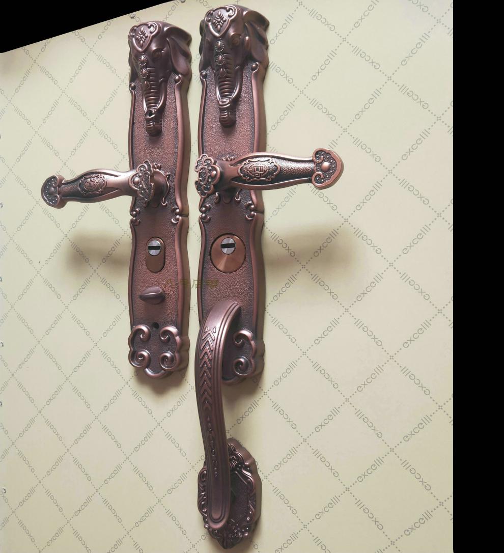 门把手大拉手通用型双开门把手盗门锁 双开大门一左一右【豪华三孔】