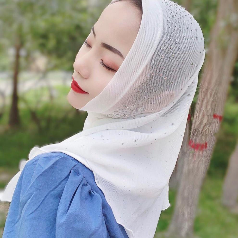 回族女人的套头纱巾夏季方便头套洒金烫钻简便套头新款凉爽头巾回族
