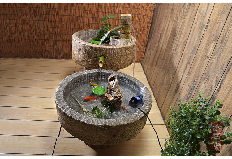 俊阳老石槽鱼缸流水组合景观摆件庭院阳台旧石器装饰猪槽户外石头水缸