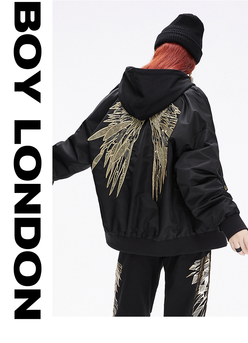 boylondon官方旗舰2021秋冬新款夹克外套男女对称翅膀金线绣保暖夹克