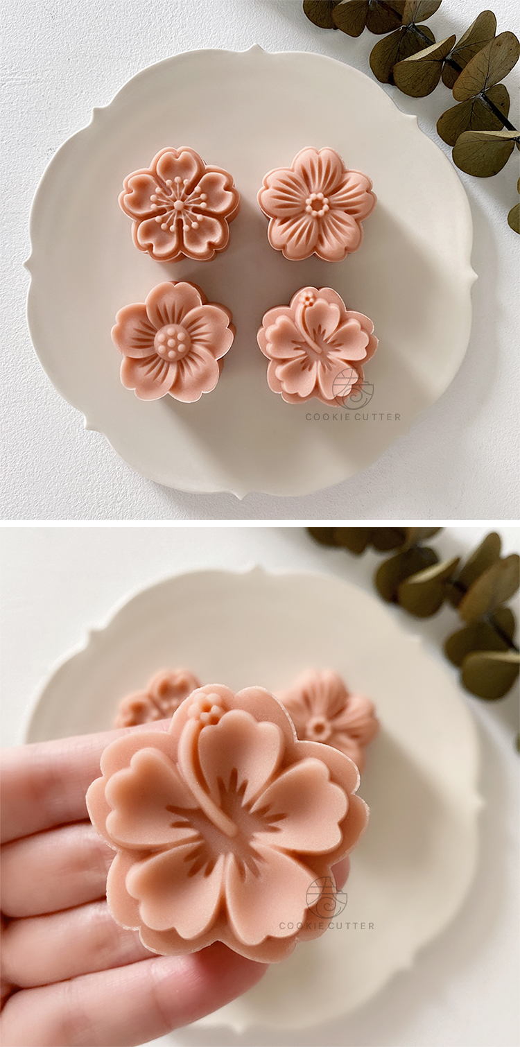 花朵绿豆糕冰皮月饼模具手压茶点心广式甜品烘焙模具樱花50g一桶1花片